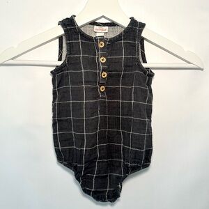 Cat & Jack Sleeveless Gauze Romper 12m | Black Grid | Lightweight Cotton | Baby